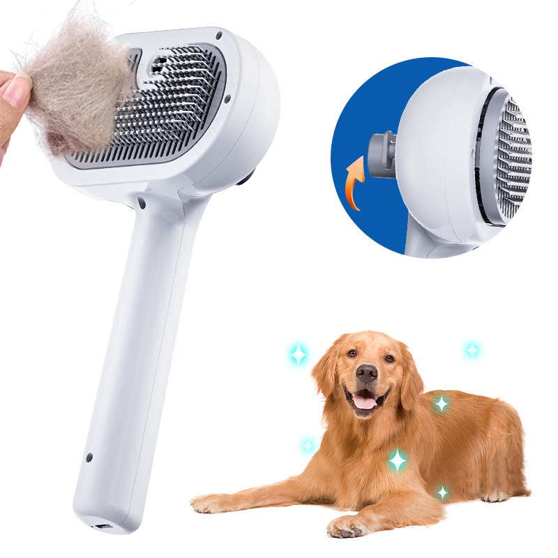 Private label custom logo mist spray rechargeable hair remover self cleaning pet cat grooming brush