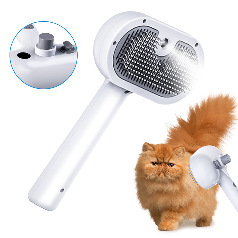 Private label custom logo mist spray rechargeable hair remover self cleaning pet cat grooming brush