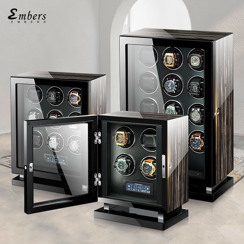 Luxury watch boxes automatic watch shaker Black wooden cases watch winder 2 slots