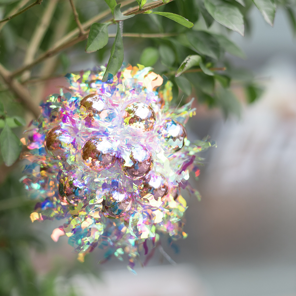 NXD Radiant Iridescent Shimmer Tinsel Ball Laser Color Ball Ornaments Radiated Sea Urchin Shape Decoration For Party Decorations