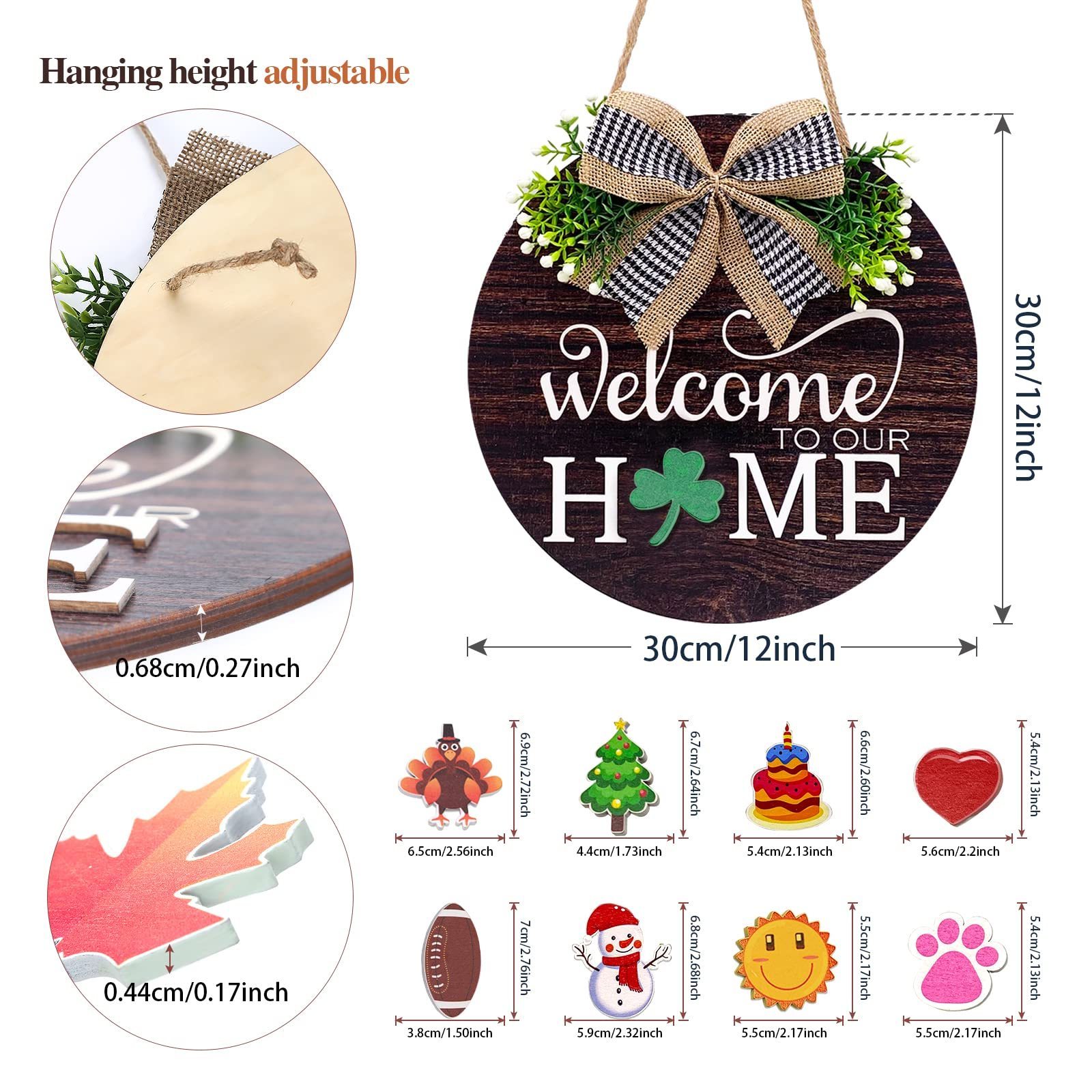 Welcome Sign Wreaths 12 Inches Seasonal Solid Round Rustic Wood Sign for Valentine's Day Decorations Hanging Front Door