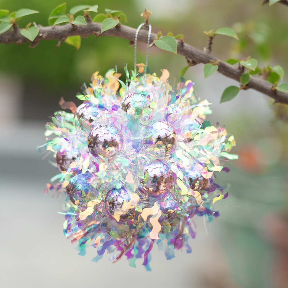 NXD Radiant Iridescent Shimmer Tinsel Ball Laser Color Ball Ornaments Radiated Sea Urchin Shape Decoration For Party Decorations