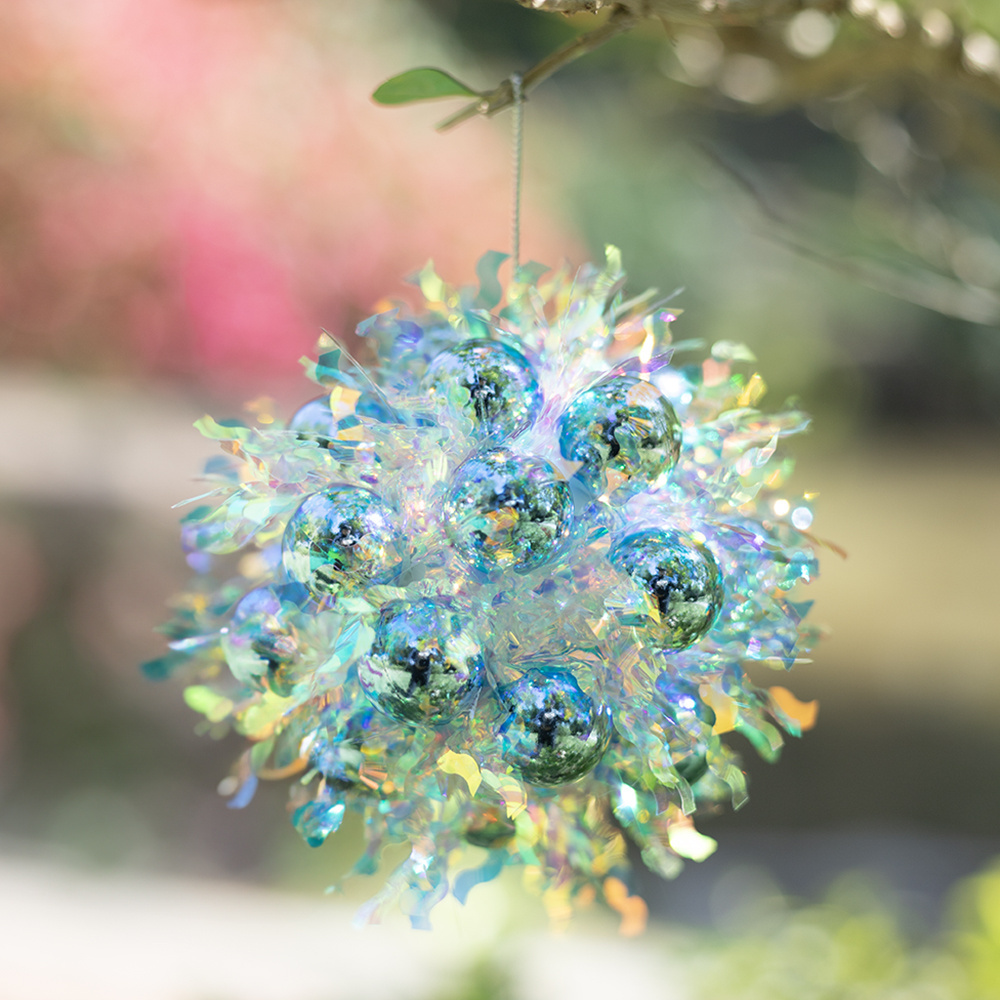 NXD Radiant Iridescent Shimmer Tinsel Ball Laser Color Ball Ornaments Radiated Sea Urchin Shape Decoration For Party Decorations