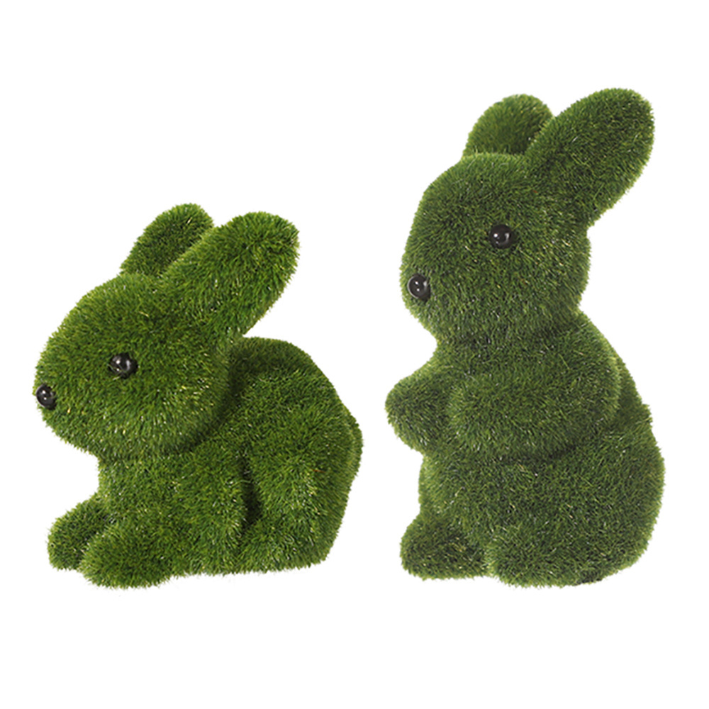 2024 Hot Selling 2PACK Whimsical Easter Moss Tinny Bunny Spring Flocking Rabbit Tabletop Ornaments