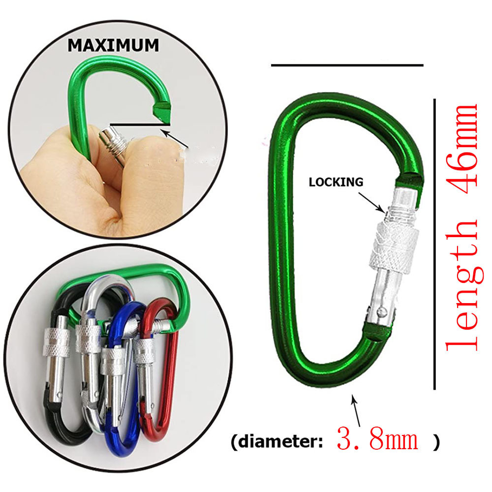 D Ring Clip Shape Buckle Spring Snap Screw Carabiner Aluminum Key Chain Hook Screw Gate Buckle Lock Camping Key Ring Keychain