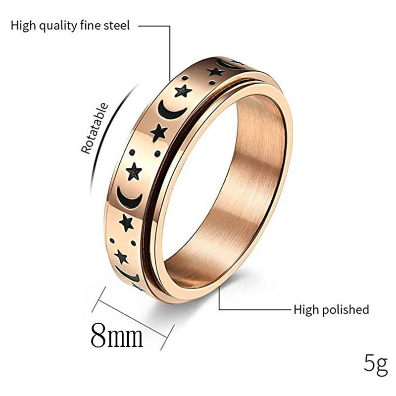 Women Rings Fashion Moon And Star Titanium Stainless Steel Men Womens Spinner Band Rotatable Engagement Jewelry Gift Finger Ring