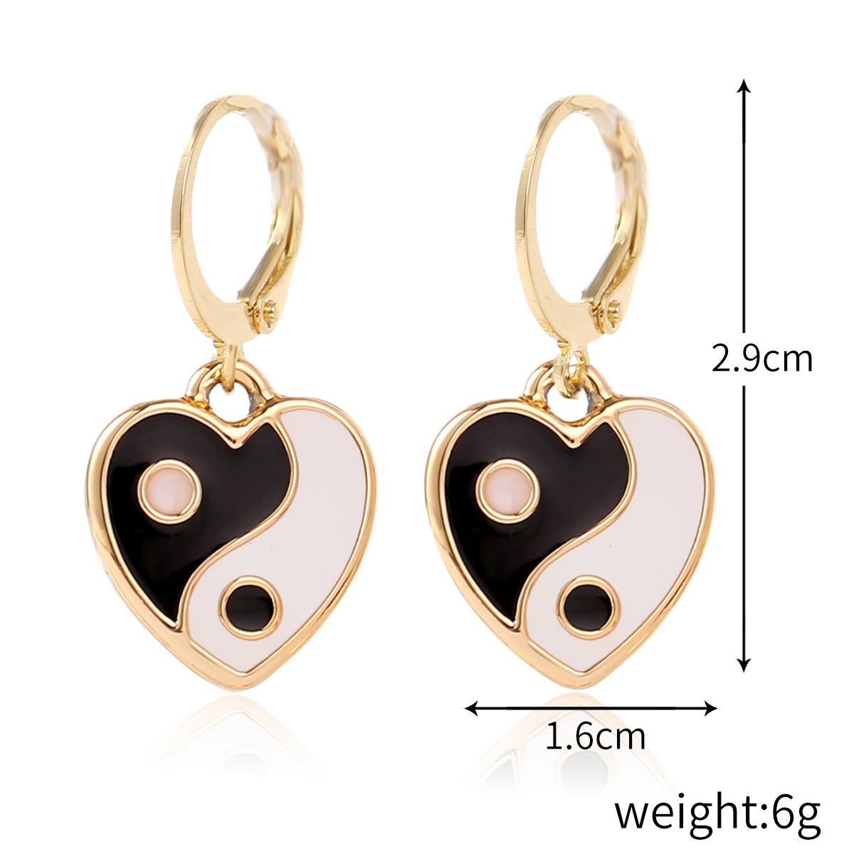 Earrings Women Tai Chi Yin Yang Gossip Enamel Heart Shaped Girls Fashion Earring Jewelry Women's Mothers Day Valentines Gift