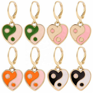 Earrings Women Tai Chi Yin Yang Gossip Enamel Heart Shaped Girls Fashion Earring Jewelry Women's Mothers Day Valentines Gift