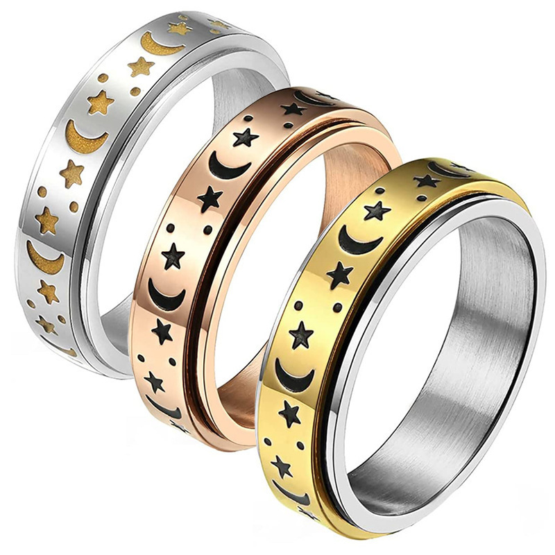 Women Rings Fashion Moon And Star Titanium Stainless Steel Men Womens Spinner Band Rotatable Engagement Jewelry Gift Finger Ring