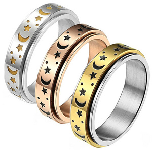 Women Rings Fashion Moon And Star Titanium Stainless Steel Men Womens Spinner Band Rotatable Engagement Jewelry Gift Finger Ring