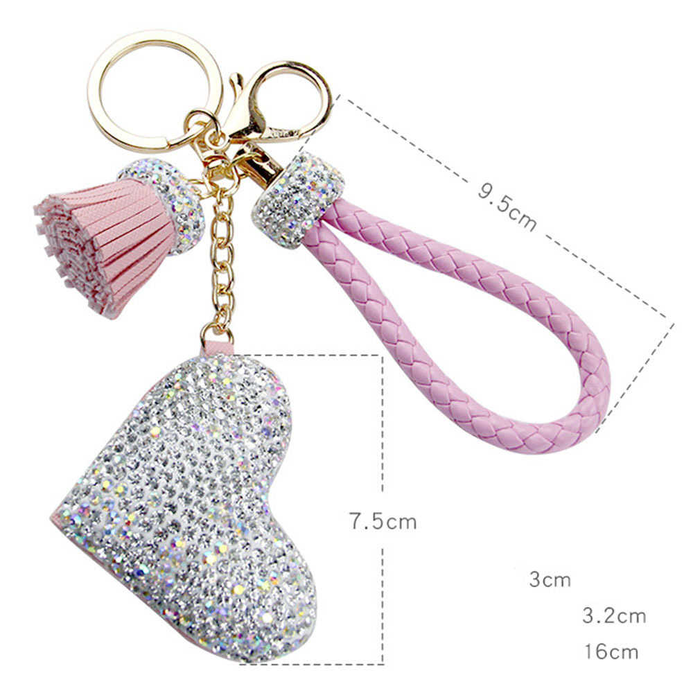 New Luxury Cartoon Diamond Leather Bag Charm Key Chain Accessories Key Ring Wristlet Designer Rhinestone Heart Keychains