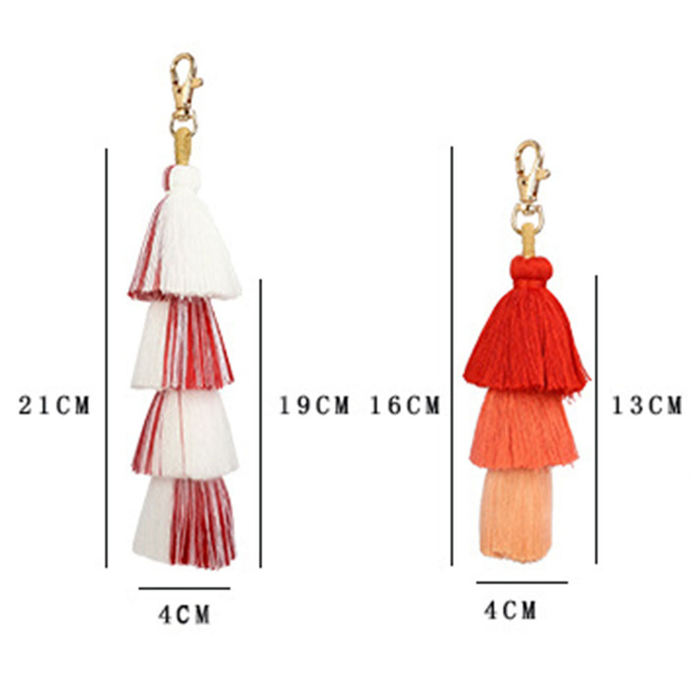 Handmade Bohemian Tassel Keychain Bag Key Chain Charm Handbags Pendant Boho Three Layered Tiered Tassels Keychains Purse Charms