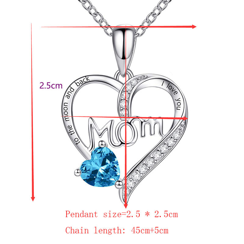 Mom Birthstone Pendant Necklace Women Birthday Gifts Mom Jewelry Mothers Day Gift Heart Shape Charm Crystal Pendants Necklaces