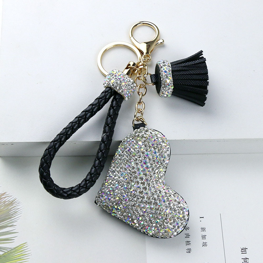 New Luxury Cartoon Diamond Leather Bag Charm Key Chain Accessories Key Ring Wristlet Designer Rhinestone Heart Keychains