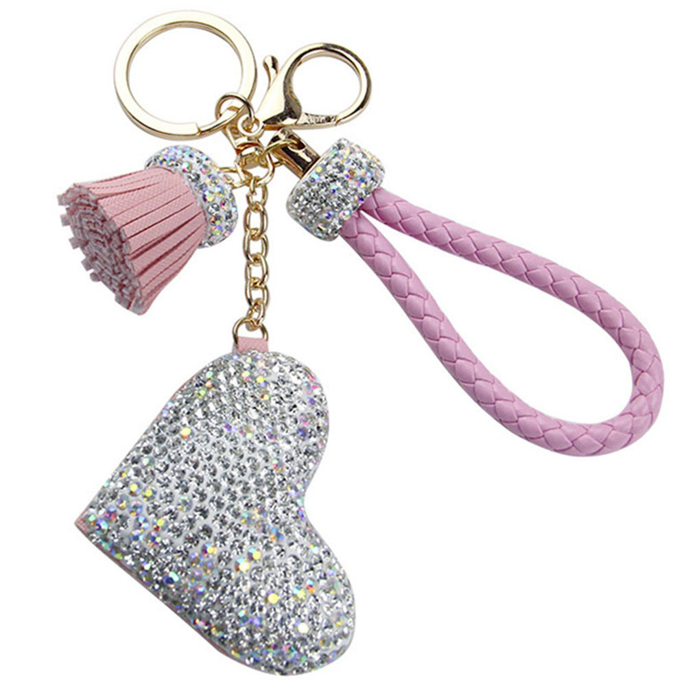 New Luxury Cartoon Diamond Leather Bag Charm Key Chain Accessories Key Ring Wristlet Designer Rhinestone Heart Keychains