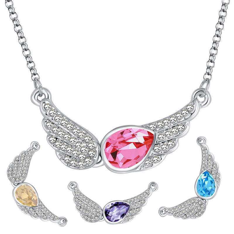 Austrian Crystal Necklace Gift Love Necklace Angel Wings Necklace High Quality Fine Jewelry Women'S Fashion Simple Crystal Chain