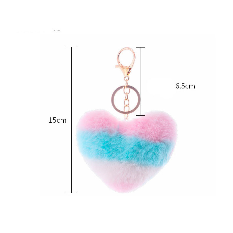 Heart Pom Pom Keychain 10CM Colored Bulk Fluffy Fur Puff Ball Key For Women PomPom Keychains Heart Shaped Pompoms Keyring