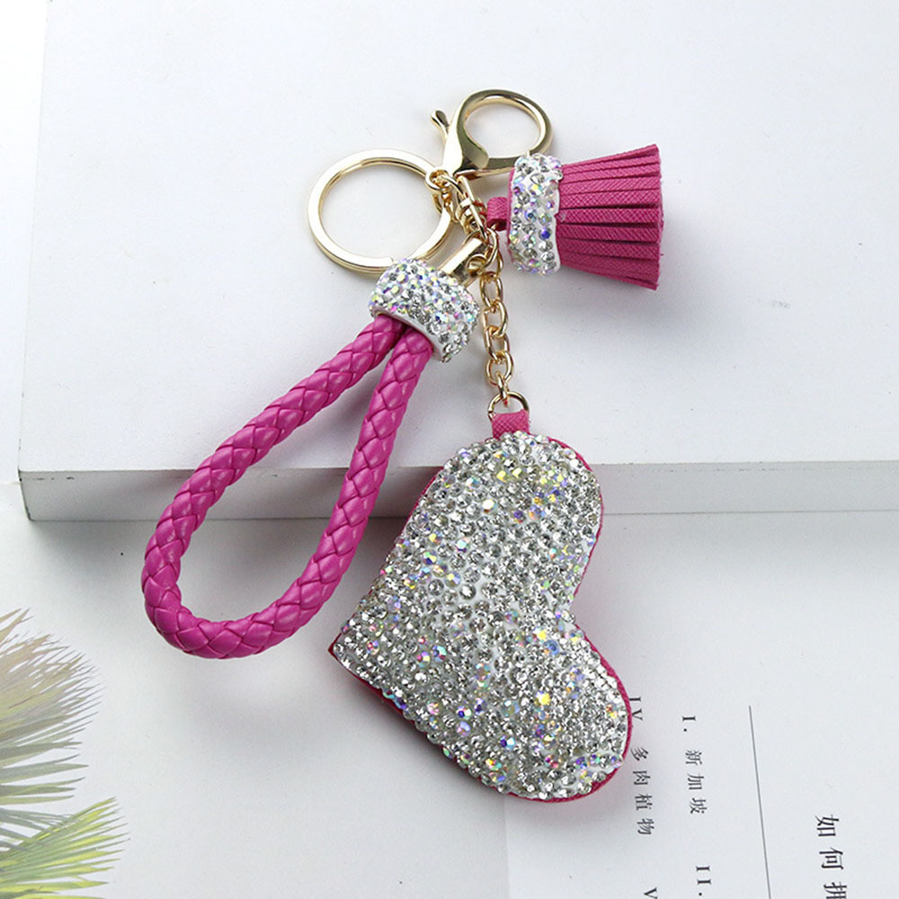 New Luxury Cartoon Diamond Leather Bag Charm Key Chain Accessories Key Ring Wristlet Designer Rhinestone Heart Keychains