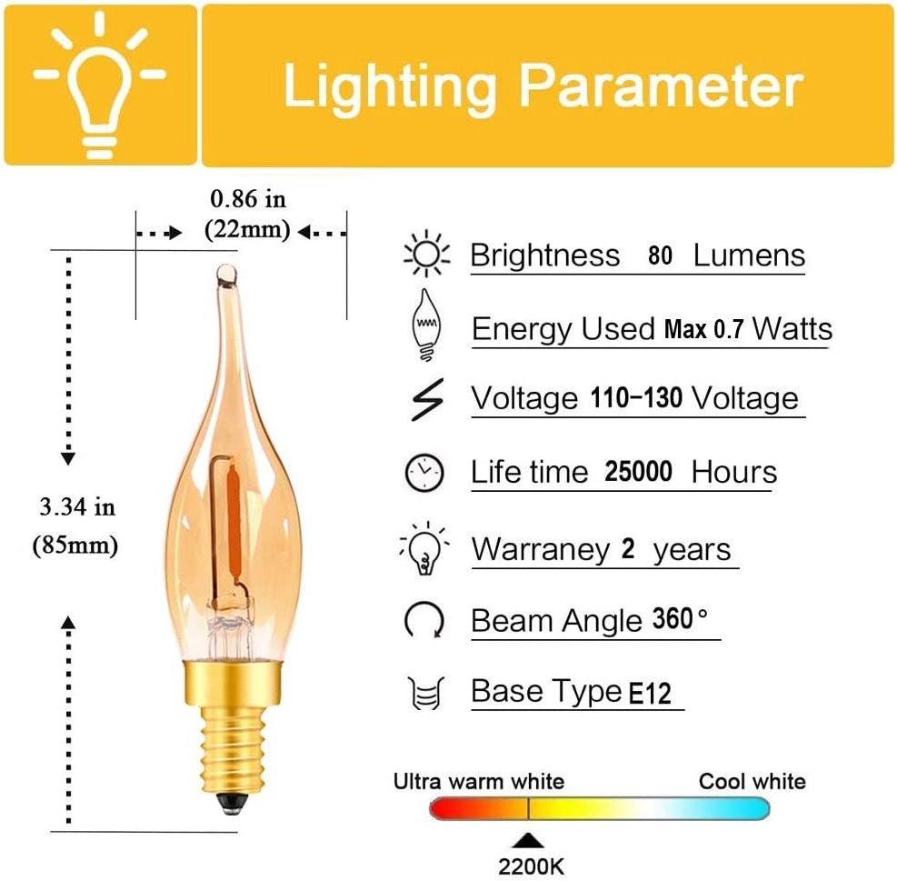 C22T filament bulb E12 0.5W AC120V