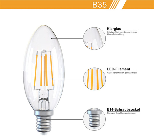 LED filament bulb A60 12V 24V Dimmable 4W 6W 8W ampoule 24volt e27 led