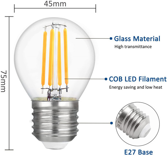 LED filament bulb A60 12V 24V Dimmable 4W 6W 8W ampoule 24volt e27 led