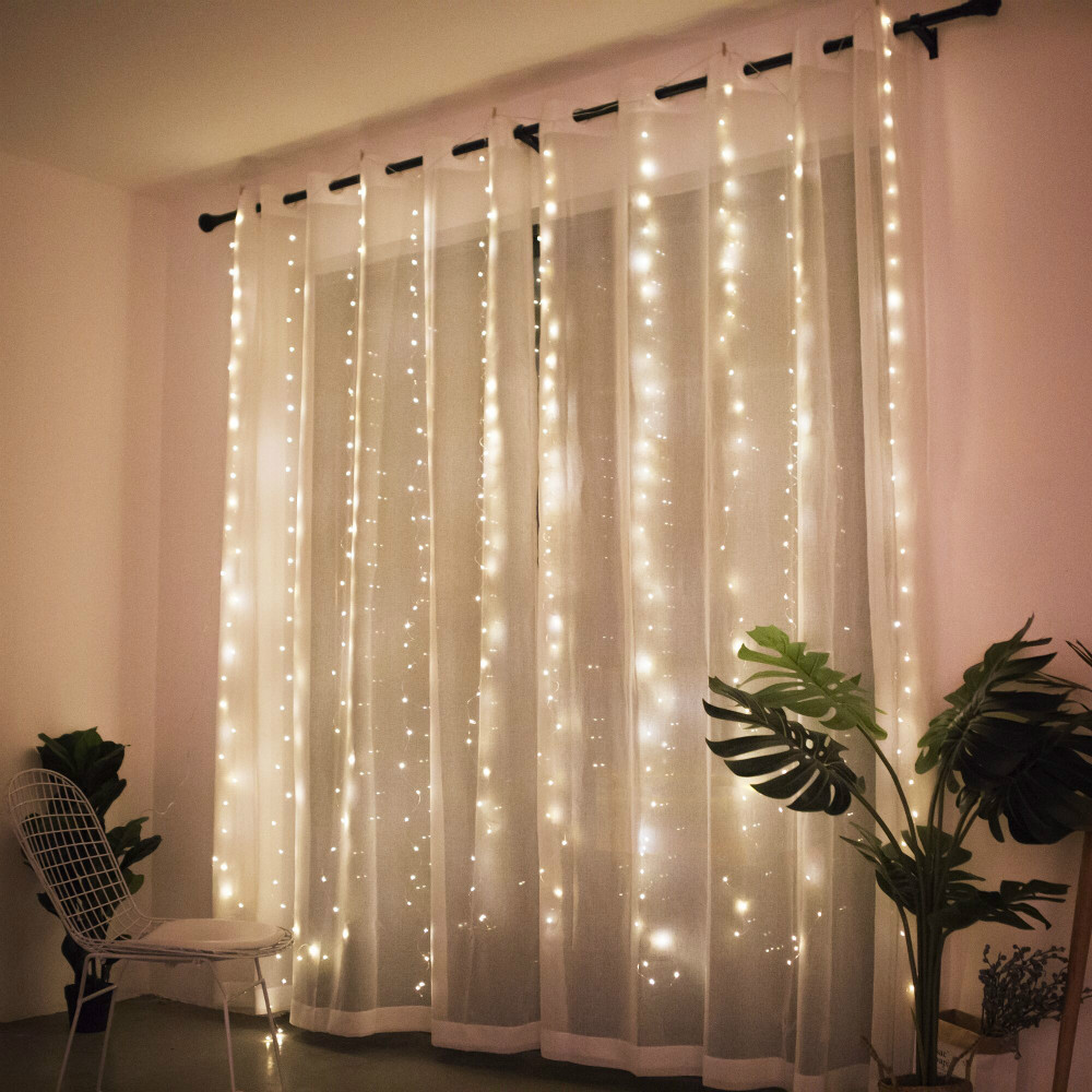 LED Fairy Lights Garland Curtain Lamp Remote Control USB String Lights New Year Christmas Decorations For Home Bedroom Window