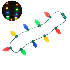 Led Christmas String Bulb Light Up Decoration Party Flashing Glow Necklace