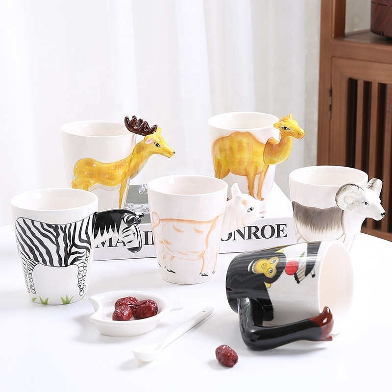 3D Handmade Painting Animal Ceramic Coffee Mug Water Milk Tea Cup Large Capacity Dog Cat Pet Ceramic Mug