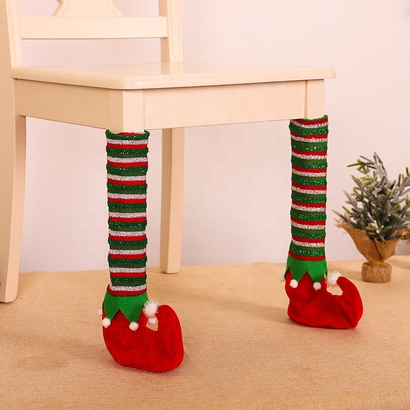 Christmas Chair Leg Covers Stripes Elf Feet Shoes Funny Furniture Socks Table Leg Covers Christmas Elf Legs Party Decor