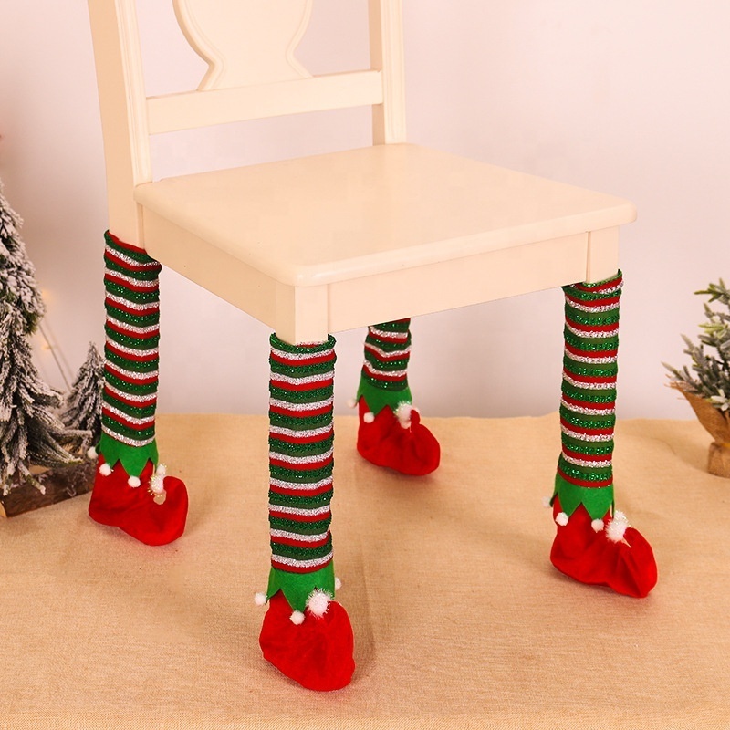 Christmas Chair Leg Covers Stripes Elf Feet Shoes Funny Furniture Socks Table Leg Covers Christmas Elf Legs Party Decor