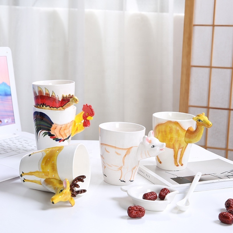 3D Handmade Painting Animal Ceramic Coffee Mug Water Milk Tea Cup Large Capacity Dog Cat Pet Ceramic Mug