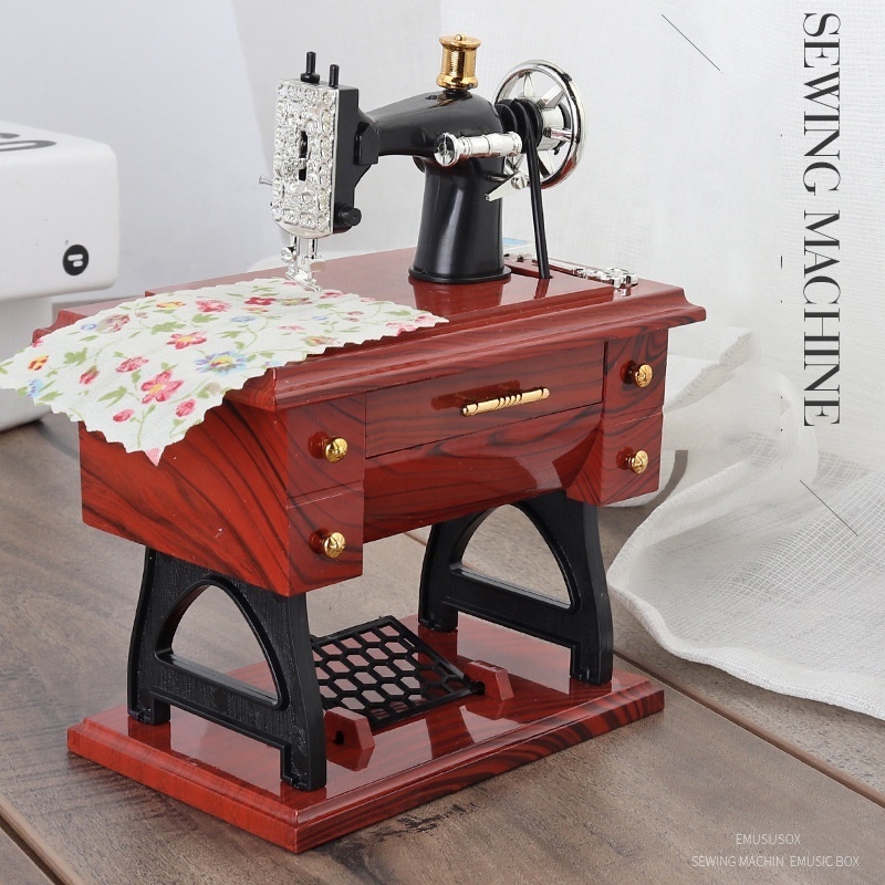 Home Decor Crafts Retro Sewing Machines Music Box Girl Birthday gifts Plastic Sewing Music Box