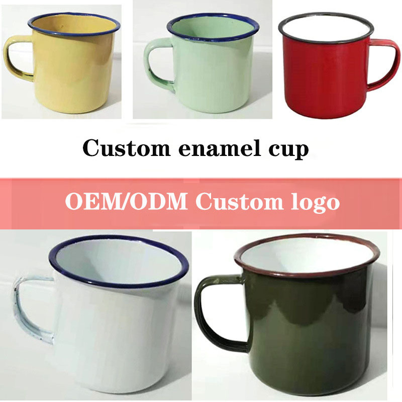 12oz Sublimation Cheap Small White Speckled Stainless Steel Camping Coffee Custom Logo Enamel Mug Metal Mini Enamel Steel Cup