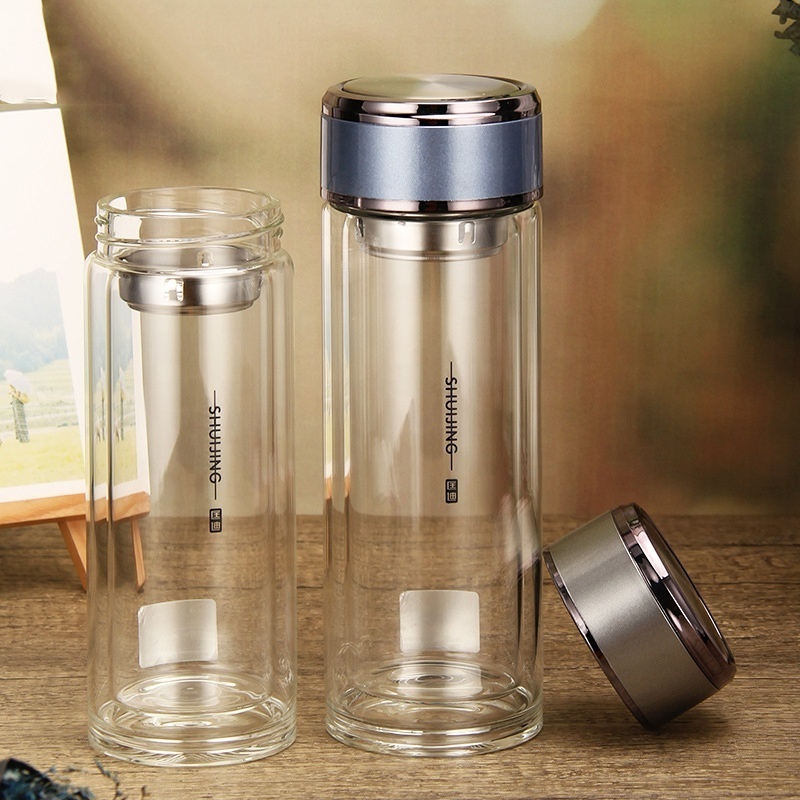 Glass Tea Infuser Bottle Double Wall Borosilicate Portable Travel Mug Tea Tumbler Water Bottle Diffuser Bottles Tea Cup