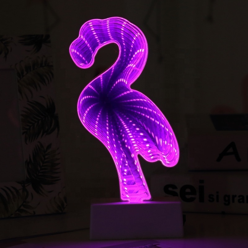 3D Creative Tunnel Lamp Cactus Led Mirror Tunnel Light Desktop Lamp Flamingo Mermaid USB Night Lights Party Home Decor