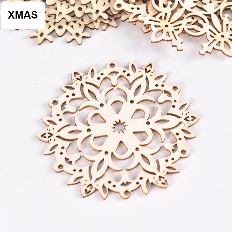 18PCS Wooden Snowflakes Ornaments 4 inch Wood Hanging Decorations Rustic Christmas Tree Crafts