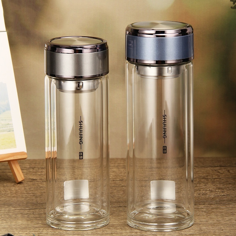 Glass Tea Infuser Bottle Double Wall Borosilicate Portable Travel Mug Tea Tumbler Water Bottle Diffuser Bottles Tea Cup