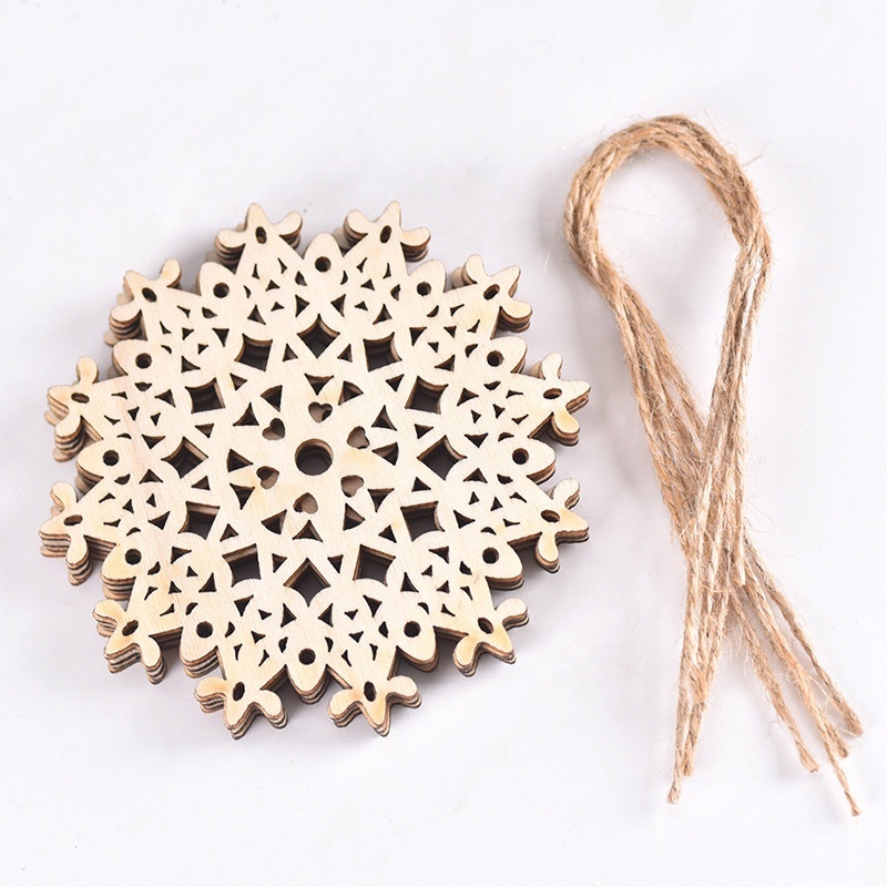 18PCS Wooden Snowflakes Ornaments 4 inch Wood Hanging Decorations Rustic Christmas Tree Crafts