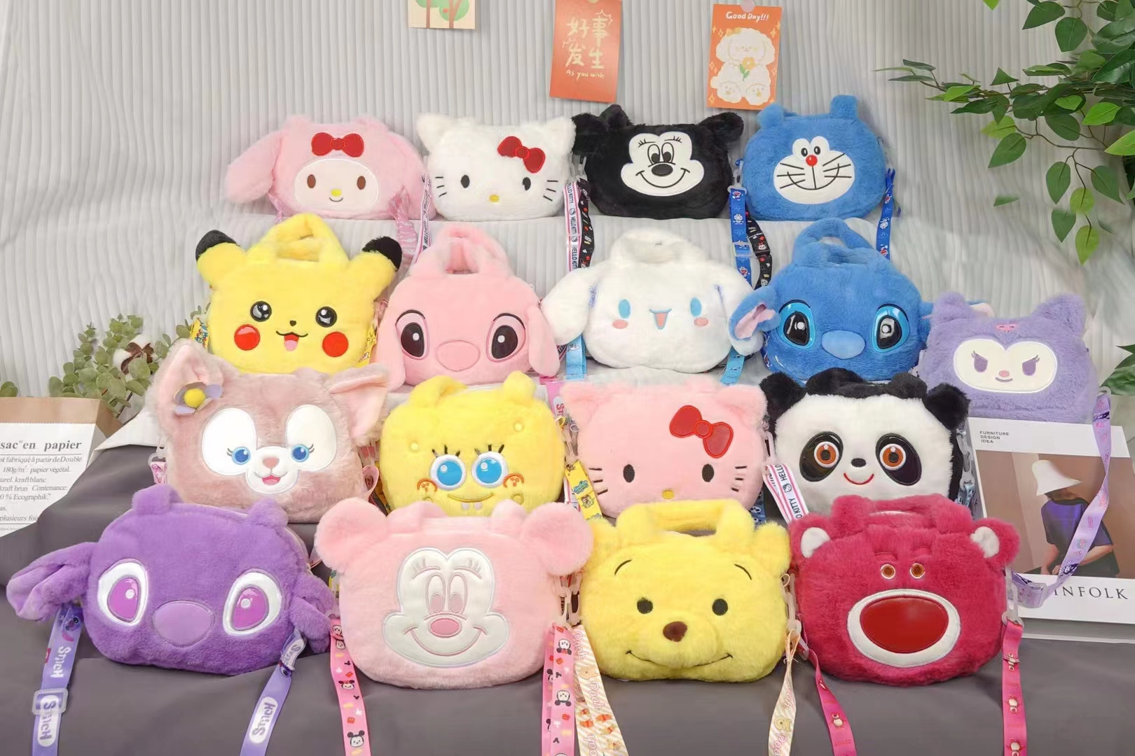 Factory Sanrio Bag My Kuromi Melody Cinnamoroll Stitch Kitty Pikachu Plush Cartoon Backpack Handbag Plush Toy bag