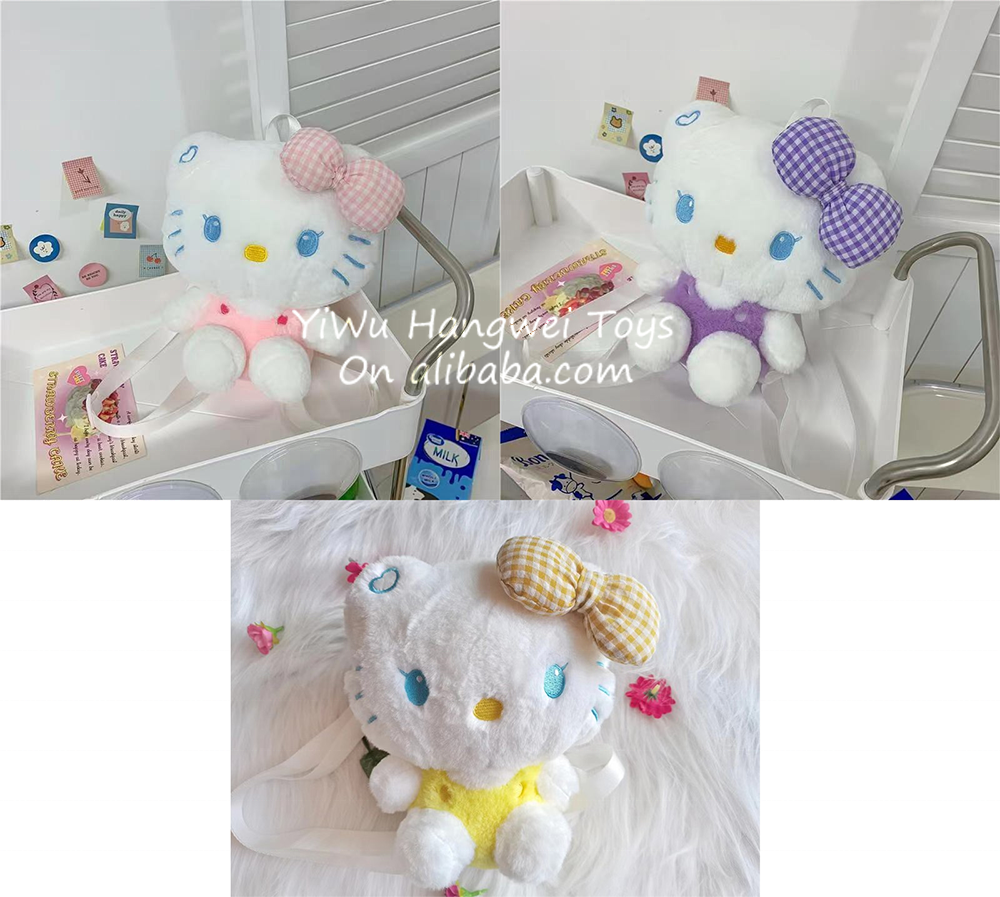 Factory Wholesale 24cm Sanrio Plush Bag Toy Kitty Melody Kuromi Cinnamoroll Stitch Pikachu Bag Plush Backpack