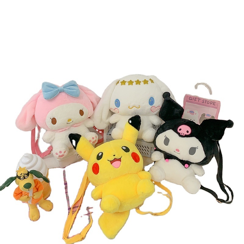 Factory Anime Plush Bag Sanrio Melody Kuromi Kitty Plush Backpack Cinnamoroll JJ boy Stitch Pikachu Plush Toy Backpack