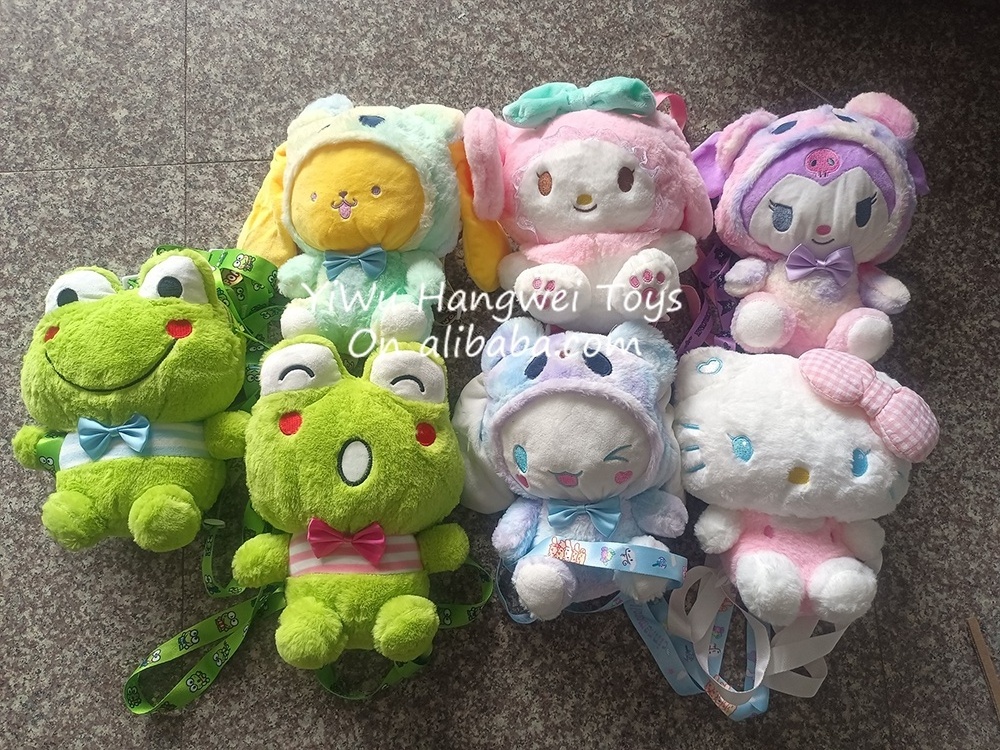 Factory Wholesale 24cm Sanrio Plush Bag Toy Kitty Melody Kuromi Cinnamoroll Stitch Pikachu Bag Plush Backpack