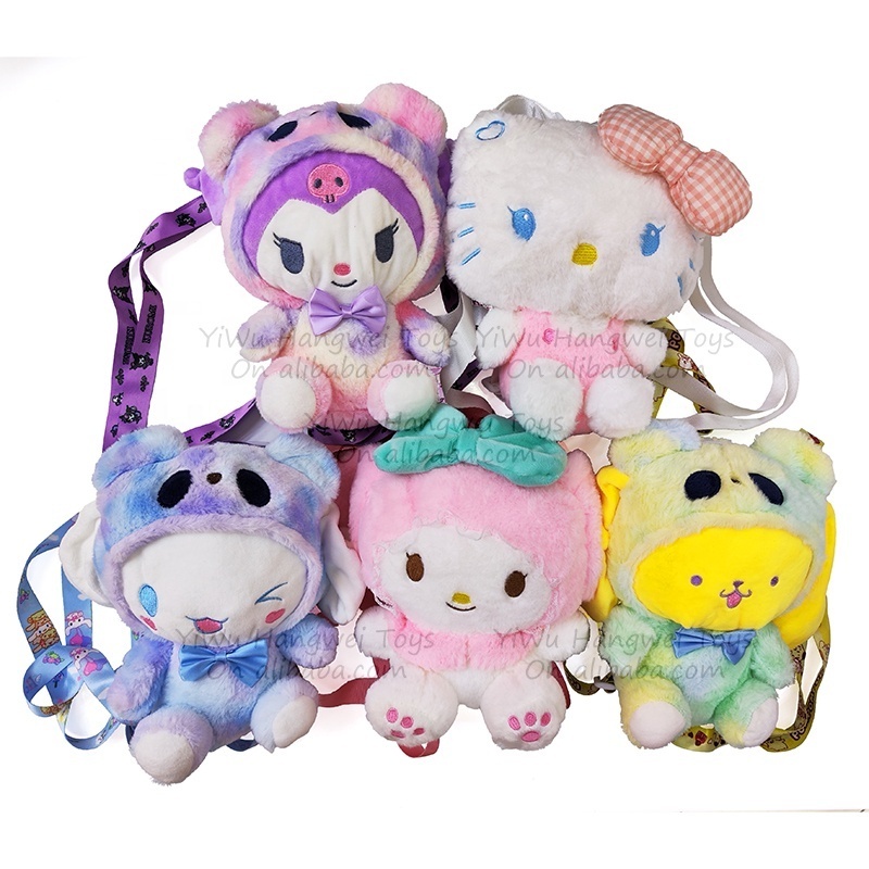 Factory Wholesale 24cm Sanrio Plush Bag Toy Kitty Melody Kuromi Cinnamoroll Stitch Pikachu Bag Plush Backpack