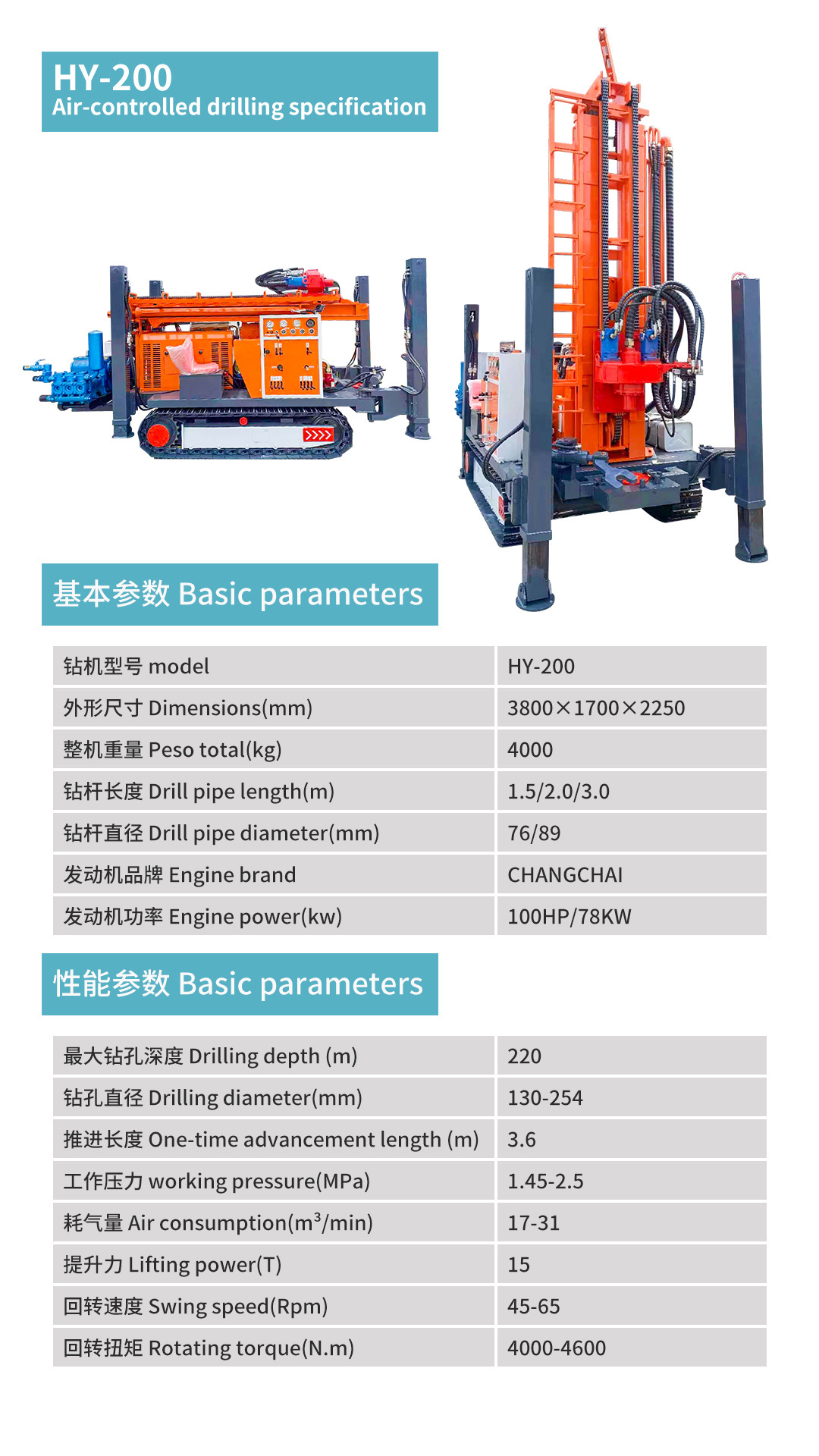 Shandong Huayao Manufacturing 100m 200m 300m Rock Drilling Portable Drilling Drinking Water Well Drilling Rig