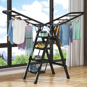 Folding ladder household indoor drying rack balcony household thick multi-functional family non-slip drying clothes place