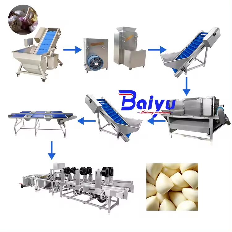 Baiyu Electric Garlic Processing Machine Use Garlic Breaking Peeling and Powder Production Line