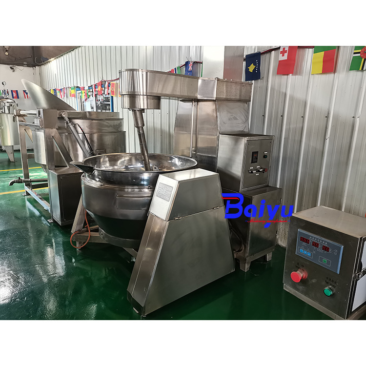 Baiyu Industrial Automatic Tilt Planetary Gas Electric Food Cooking Mixer Machine Sauce Jacketed Kettle Cooking Pot With Mixer