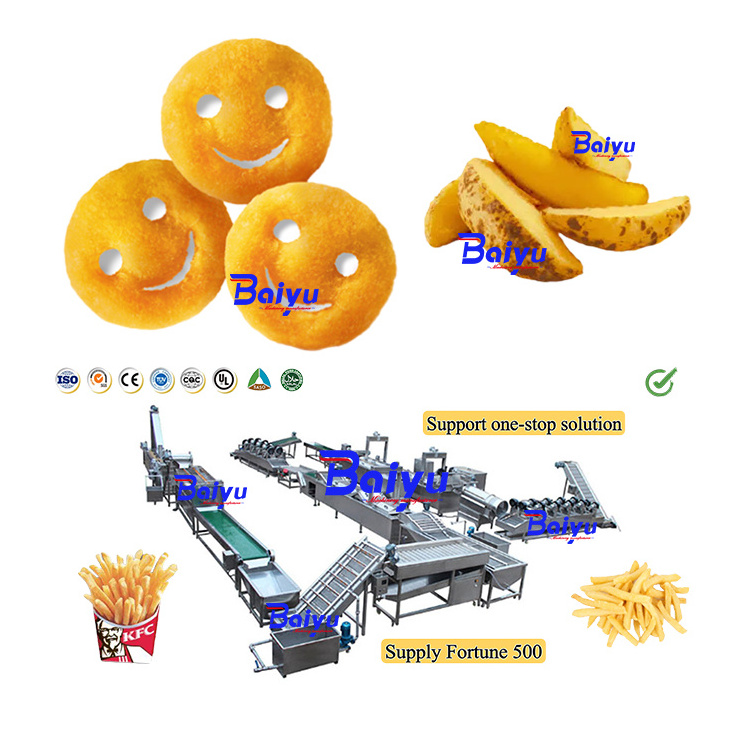 Baiyu Fully Automatic Industrial Potato Flakes Chips Making Machine Frozen French Fries Fun-shaped Potatoes Smile mashed potato