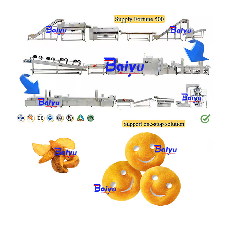 Baiyu Smile Hash Browns Potato Wedges Curly Fries Of  Potato Frozen French Fries Potato Chips Production Line Price