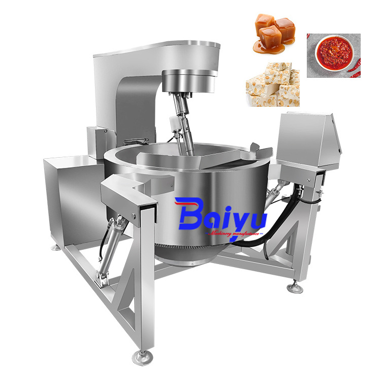 Baiyu Industrial Automatic Tilt Planetary Gas Electric Food Cooking Mixer Machine Sauce Jacketed Kettle Cooking Pot With Mixer